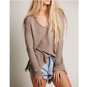 Free People Sunset Park Thermal Top Small Brown